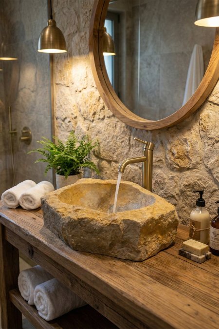 حوض مغسلة حجري طبيعي خام – 43×56 سم